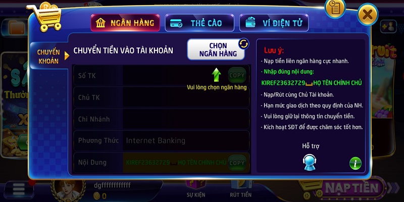 Giải quyết sự cố khi nạp tiền RIKVIP