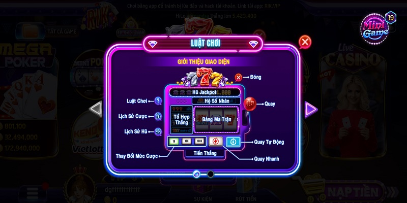 Chi tiết về giao diện game 777 Rikvip